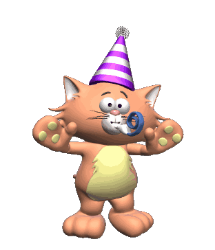 Смешной котик поздравляет с Днем рождения гиф